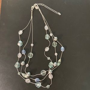 Lia Sophia Silver tone necklace pale blue, green and gray